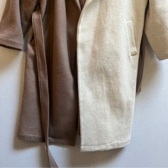 Oak + Fort 2 neutral tone wool blend belted trench jacket coat Sz O/S - Picture 8 of 13